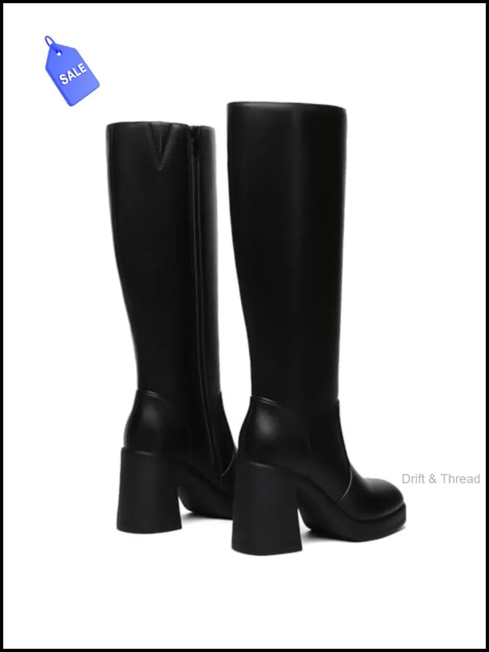Knee High Boots Women Wide Calf Platform Boots with Side Zipper